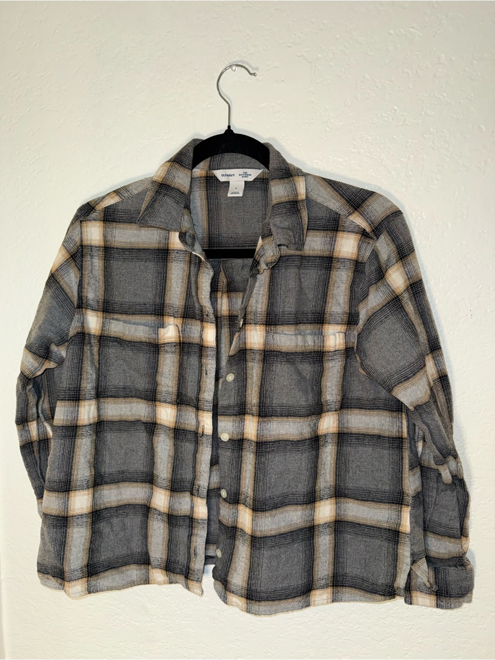 Old Navy Gray and Cream Plaid Button-Down Shirt